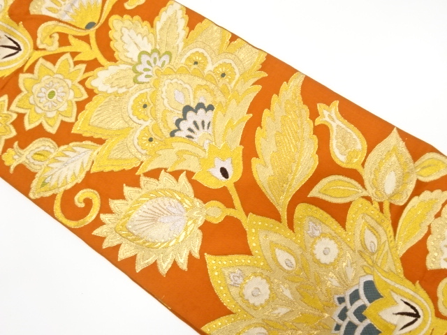 JAPANESE KIMONO / ANTIQUE FUKURO OBI / SILK / WOVEN CHINESE FLOWER